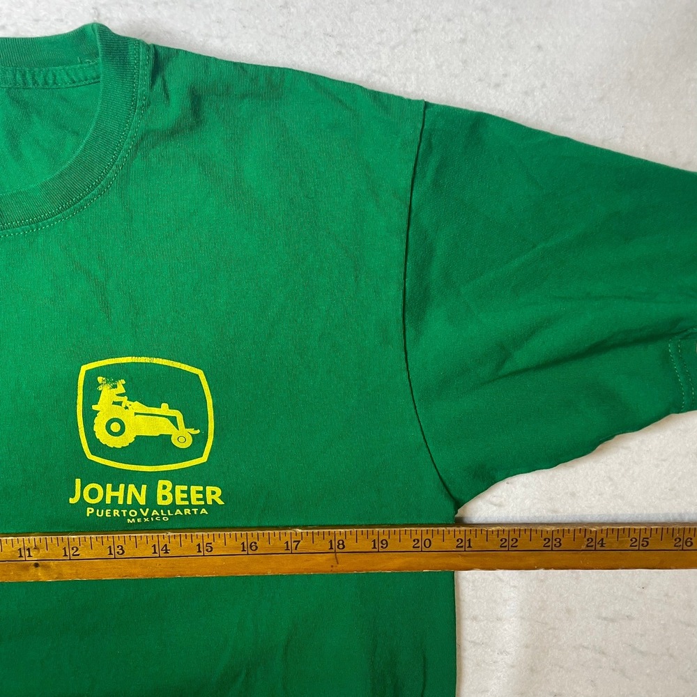 John Beer Deere Puerto Vallarta Mexico Graphic T-Shirt Mens Large Green Parody - Picture 4 of 5